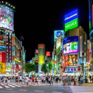 Busy Shibuya crossing in Tokyo