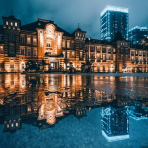 Tokyo Station at rainy night
